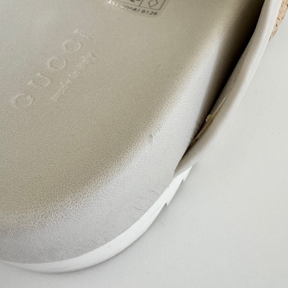 Gucci Rafia Chevron Beige and Pink Logo Women's Sandals Slides - Picture 9 of 9